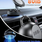 Suction Phone Mount for Car Dashboard/Windshield - 360°Adjustable Magnetic Phone Holder for Car, Foldable Car Phone Holder for iPhone  Series (Carbon Fiber & Aluminum Alloy)