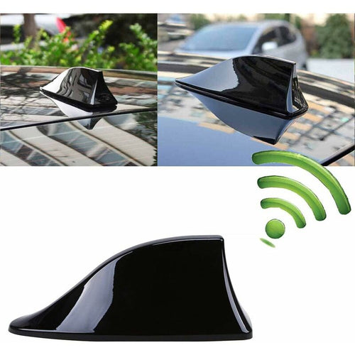 Universal Shark Fin Car Antenna — FM/AM Aerial with Adhesive Base (Black)