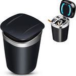 Portable Car Ashtray with Lid, Odorless Automatic Extinguishing & LED Light, Silver