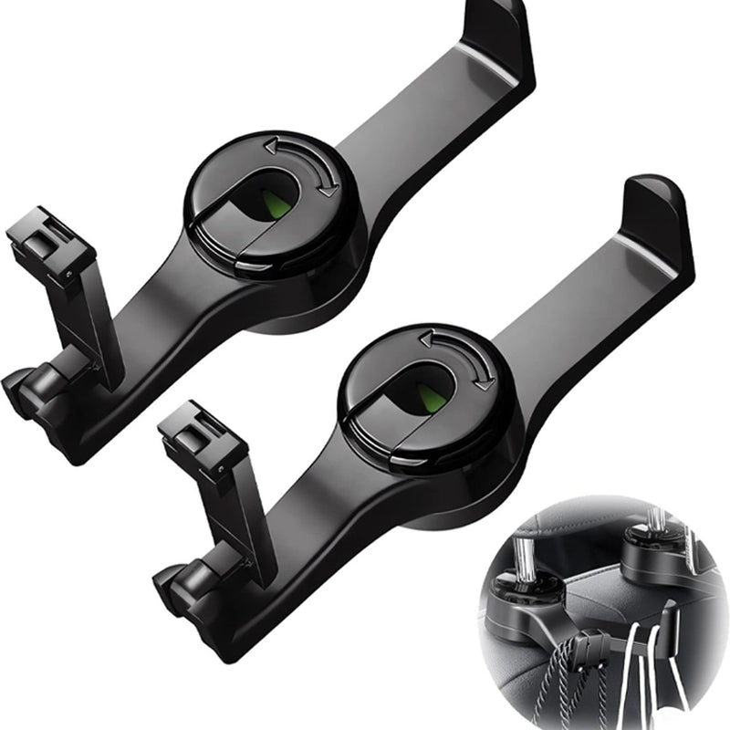 Car Seat Hooks - 2 Pieces - 2 In 1 Car Headrest Hooks - Multifunctional Car Seat Hook - 360° Rotation Front and Rear Seat Headrest Hook - Concealed Hook - Universal Car Hooks - Car Accessories - Black