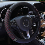 Universal Car Steering Wheel Cover 37-38cm Leather Embroidered Color Diamond-Studded Elastic Four Seasons Steering Wheel Cover Black Black-Red