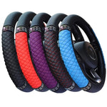 Universal Car Steering Wheel Cover 37-38cm Leather Embroidered Color Diamond-Studded Elastic Four Seasons Steering Wheel Cover Black Pink