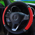 Universal Car Steering Wheel Cover 37-38cm Leather Embroidered Color Diamond-Studded Elastic Four Seasons Steering Wheel Cover Black Pink