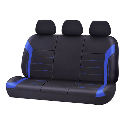 Universal Neoprene Rear Seat Covers — Black/Blue, Size 06/08H