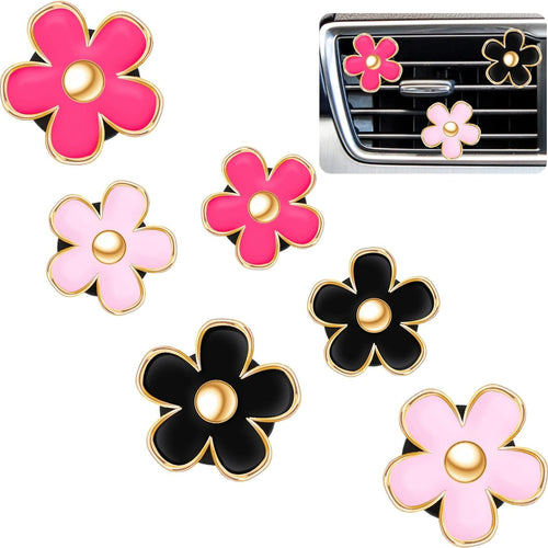 6 Pcs Daisy Flower Air Vent Clip Accessories Air Conditioning Outlet Clip Car Air Freshener Dashboard Accessories Charm Car Inter Decor(3 cm, 3.3 cm,Red, Pink, Black)