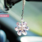 Crystal Flower Car Rear View Mirror Pendant - Pink Crystal Beads Charm Decor for Women Interior