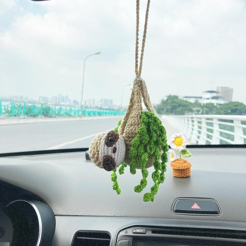 Crochet Sloth Car Rear View Mirror Holder, Cute Hanging Ornament, A Gift for Lovers Hanging, Lovely Bag Automotive Interior Decorations