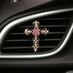 2 Pack Car Vent Clips,Crystal Cross and Heart Air Vent Clips,Bling Car Accessories for Women & Girls(Pink)