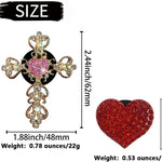 2 Pack Bling Car Vent Clip Decor, Diamond Cross & Heart Air Freshener - Women's Car Essentials (Red)