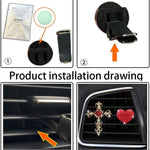 2 Pack Bling Car Vent Clip Decor, Diamond Cross & Heart Air Freshener - Women's Car Essentials (Red)