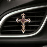 2 Pack Accessories, Crystal Cross & Heart Car Vent Clip Air Freshener, Diamond Car Decoration Essentials for Women (Purple)