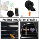 2 Pack Accessories, Crystal Cross & Heart Car Vent Clip Air Freshener, Diamond Car Decoration Essentials for Women (Purple)