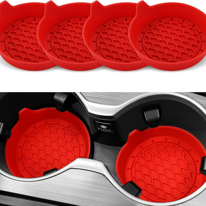 Car Cup Holder Coaster, Silicone Cup Holder Insert, Universal Non-Slip Cup Holders, Car Accessories Interior for Women and Man 4 Pack Red