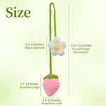 Crochet Strawberry and Flower Car Hanging Ornaments, Cute Aesthetic Rearview Mirror Hanging Accessories for Women and Girls, Handmade Polyester Fiber Car Decor 2-Pack
