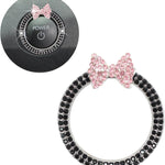 Bow Car Accessories,Pink Bow Tie Push Start Button Rhinestone Ring,Black Engine Start Stop Button Ring Car Decor,Bling Girly Ignition Charm