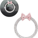 Pink Bow Car Accessories,Bow Tie Engine Start Button Ring,Bling Girly Silver Rhinestone Ring Start Stop Button Car Decor for Women,Ignition Ring Car Charm