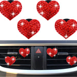 4PCS Heart-Shaped Car Vent Clips with Rhinestone,Bling Air Vent Clips Car Decorations,Premium Shiny Car Clips for Vents Accessories Interior (Red)