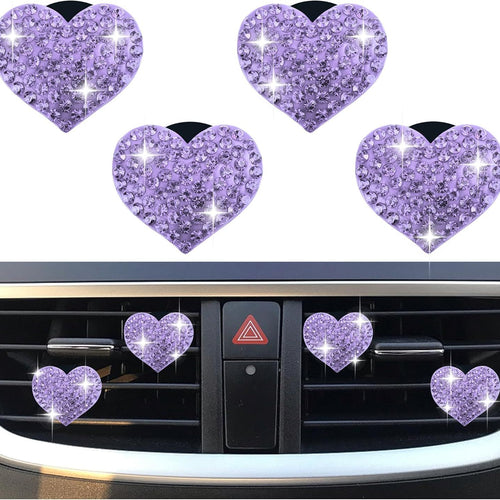 4PCS Heart-Shaped Car Vent Clips with Rhinestone,Bling Air Vent Clips Car Decorations,Premium Shiny Car Clips for Vents Accessories Interior (Purple)