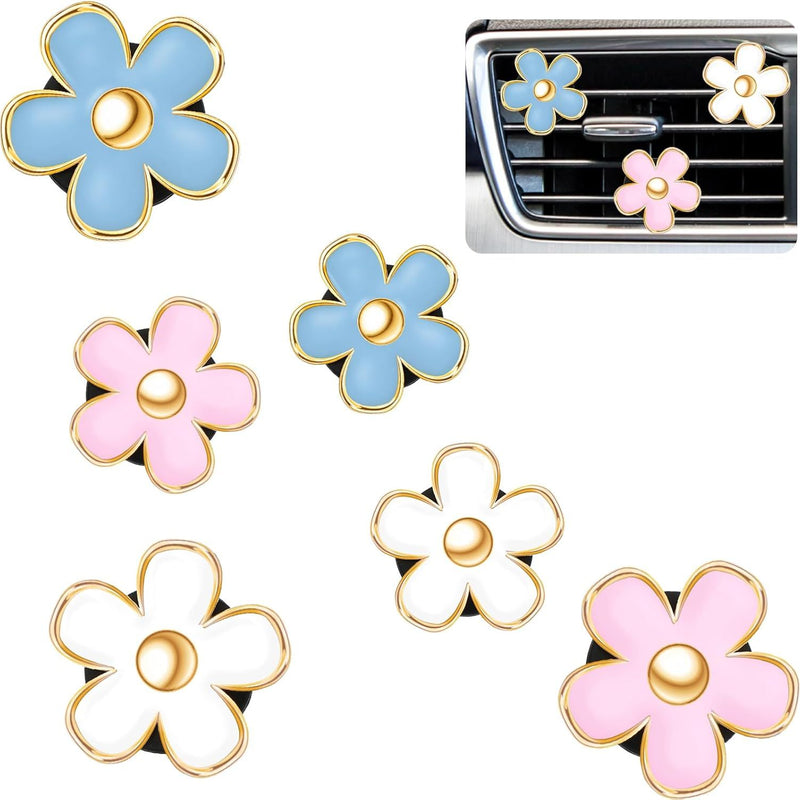 6 Pcs Daisy Flower Air Vent Clip Accessories Air Conditioning Outlet Clip Car Freshener Dashboard Accessories Charm Car Inter Decor(Blue, Pink,White,3/3.3 cm)