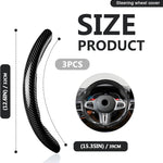 3pcs Universal Carbon Fiber Steering Wheel Cover - Anti-Slip & Segmented Design, Universal 99% Durable Steering Wheel Protector for Men and Women, Car Interior Accessory (Black)