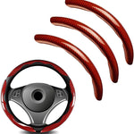 3pcs Universal Carbon Fiber Steering Wheel Cover - Anti-Slip & Segmented Design, Universal 99% Durable Steering Wheel Protector for Men and Women, Car Interior Accessory (Red)