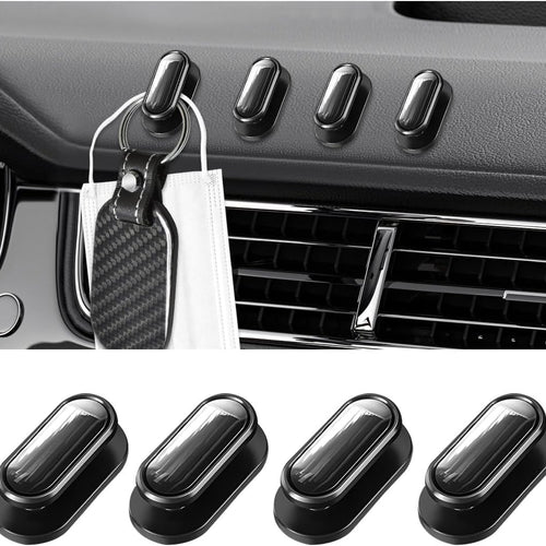 4 PCS Car Mini Hooks, Self-Adhesive Multifunctional Hanging Car Storage Hooks on Dashboard, Universal Vehicle Hook Stickers for Keys Mask Charging Cable, Car Accessories (Glossy)