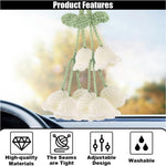 Car Mirror Hanging Accessories, Cute Crochet Suzuran Car Rearview Mirror Charm, Handmade Knitting, Fit for Backpack, Keychain (White)