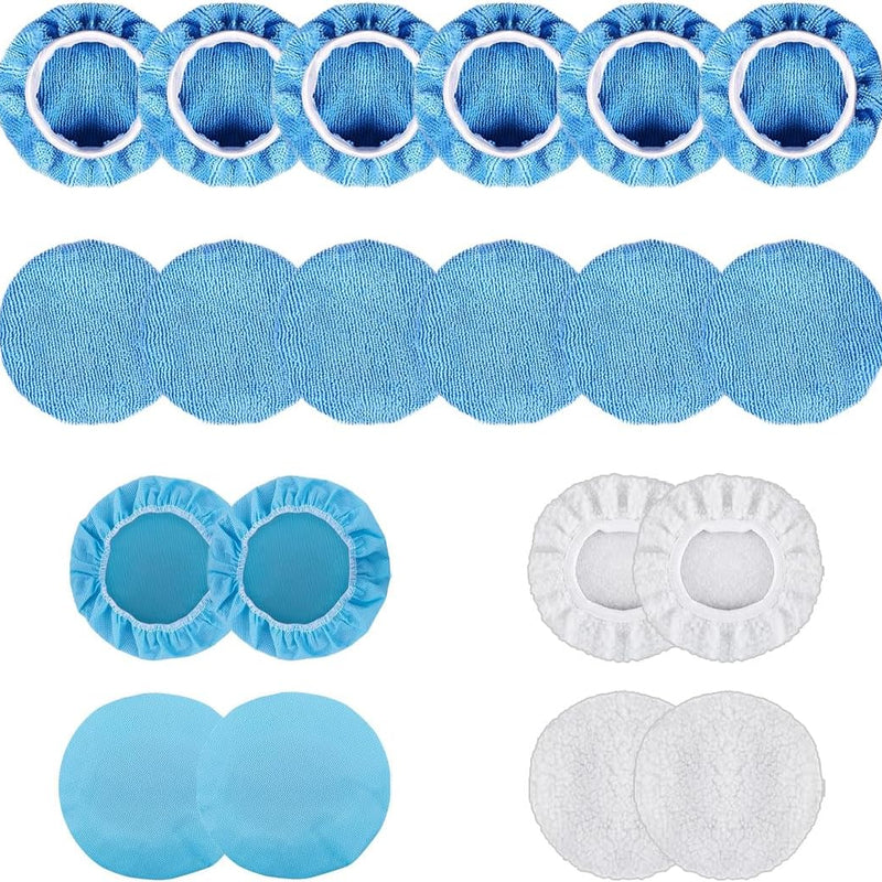 20PCS Car Polisher Pad Bonnets, 7 to 8 Inch Car Orbital Buffer Polisher Pad Bonnet, 12*Microfiber Bonnets, 4*Non-Woven Buffing Bonnet + 2*Woollen