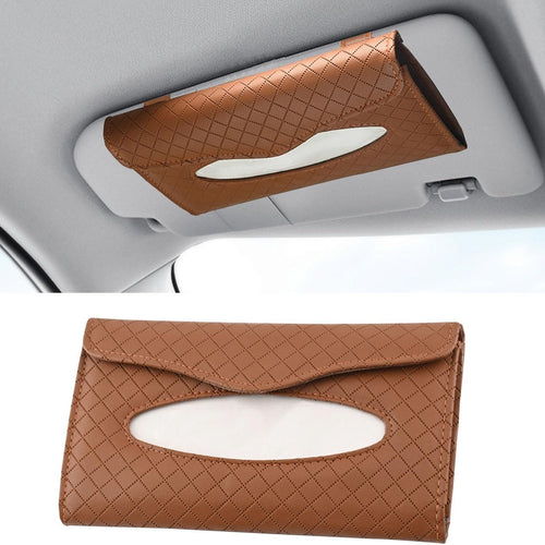 Car Tissue Holder, PU Leather Auto Napkin Holder for Visor & Backseat, Automotive Mask Organizer Case to Keep Vehicle Tidy, Universal Interior Accessories for Sedan Truck SUV (Brown)