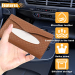 Car Tissue Holder, PU Leather Auto Napkin Holder for Visor & Backseat, Automotive Mask Organizer Case to Keep Vehicle Tidy, Universal Interior Accessories for Sedan Truck SUV (Brown)