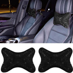 2PCS Car Neck Pillow for Driving Seat, Bling Crystal Rhinestone Diamond Comfortable Headrest Cushion, Head Rest Neck Support Relax, Car Interior Accessories for Women Girly (Black)
