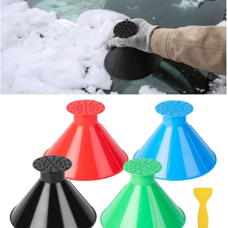 4PCS Magical Ice Scrapers for Car Windshield, Cone-Shaped Car Snow Remover with Funnel, Round Snow Scraper Car Snow Removal Shovel Tool, Frost Wipe Scraper Car Window Cleaner for Ice & Snow