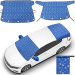 2 Pcs Windshield Cover for Ice and Snow Set Blue Snowflake Heavy Duty 600d Oxford Fabric Car Winter Accessories Front&Rear Protection with Magnetic Edges Wing Mirror Covers for Car Truck SUV