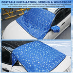 2 Pcs Windshield Cover for Ice and Snow Set Blue Snowflake Heavy Duty 600d Oxford Fabric Car Winter Accessories Front&Rear Protection with Magnetic Edges Wing Mirror Covers for Car Truck SUV