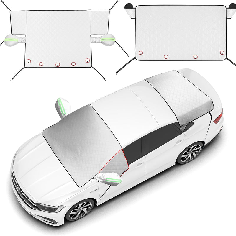 2 Piece Car Windshield Sunshade Set, Front & Rear Window Sun Shade with Magnetic Edges and Side Mirror Covers, Foldable Sun Visor, Blocks UV Rays and Keeps Car Cool(Unobstructed Rearview,Silver)