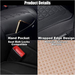 Leather Car Seat Cover, Auto Front Bottom Seat Cover Luxury Car Seat Protector Anti-Slip Waterproof Cushion Cover with Storage Pocket, for Most Cars, Trucks, SUVs (Black)