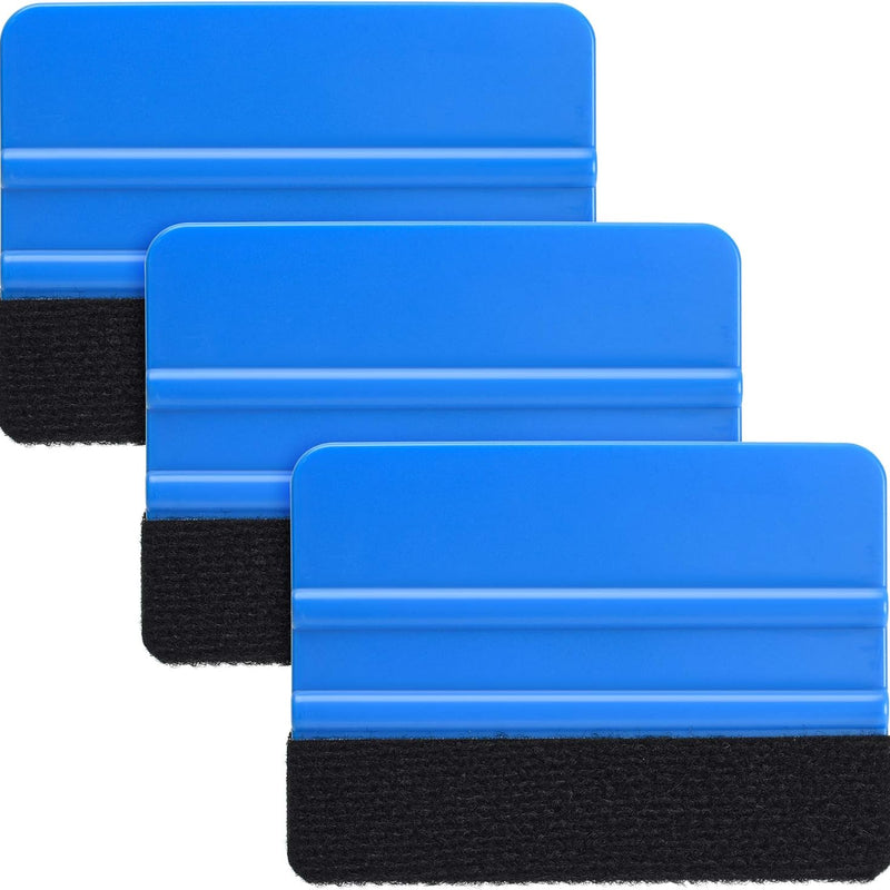 Durable Black Felt Edge Vinyl Squeegee Tool 4-Inch, Car Vinyl Film Wrapping Decal Window Tint Work, Professional Scratch Free Squeegee (Pack of 3)