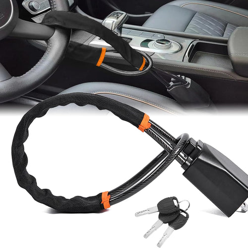 Universal Car Steering Wheel & Seatbelt Anti-Theft Lock, 43 cm — Black