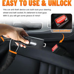 DualGuard Car Steering Wheel & Seat Belt Lock - 17" Universal Anti-Theft Device for Vehicles, SUVs, Golf Carts | Compact & Lightweight Security Lock with Multi-Function Keys (Black)