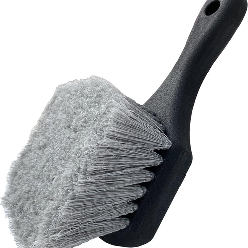 Wheel & Tire Brush for Car Rim, Soft Bristle Car Wash Brush, Cleans Tires & Releases Dirt and Road Grime, Short Handle for Easy Scrubbing Black
