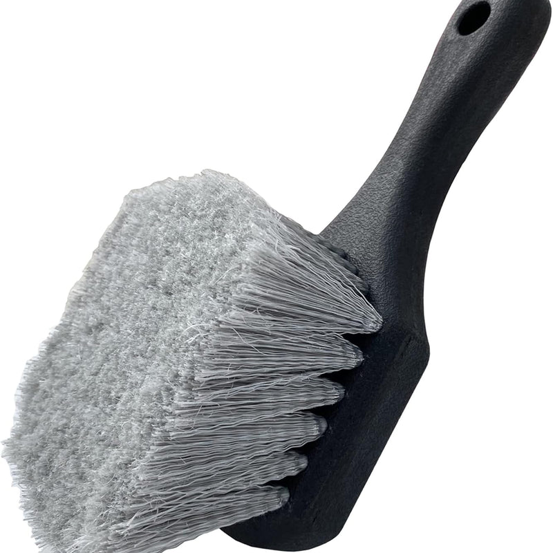 Wheel & Tire Brush for Car Rim, Soft Bristle Car Wash Brush, Cleans Tires & Releases Dirt and Road Grime, Short Handle for Easy Scrubbing Black