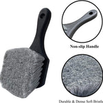 Wheel & Tire Brush for Car Rim, Soft Bristle Car Wash Brush, Cleans Tires & Releases Dirt and Road Grime, Short Handle for Easy Scrubbing Black