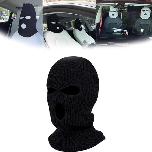 Funny Ski Mask Car Headrest Cover — Universal Spoof Face Wrap (One Size)