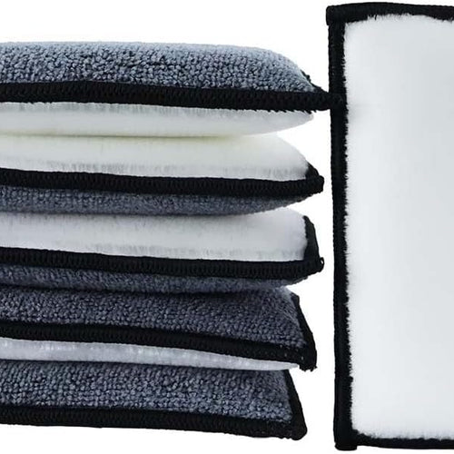 6 PCS Car Interior Cleaning Sponge, Microfiber Scrubbing Pads for Plastic Leather Upholstery, Auto Detailing Scrub Pads, Reusable Multi Surface Sponges