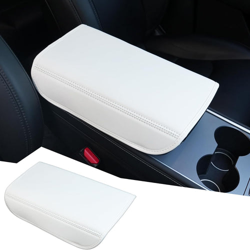 Center Console Leather Armrest Cover Compatible with Tesla Model 3 Highland Refresh 2024-2026 & Y Juniper 2026, No-Slip Designed EZ Snap Car Interior Accessories (White) White -