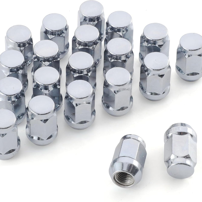 20PCS White Knight M12x1.5 Wheel Lug Nuts, One-Piece Design Bulge Acorn Chrome Nuts for Toyota Camry/Corolla/Tacoma Lexus/Ford Fusion/Focus Silver M12X1.5