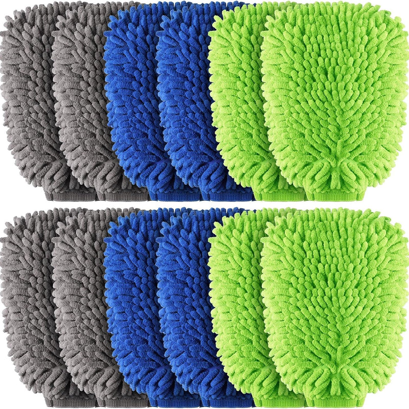 12 Pcs Car Wash Mitts - Chenille Microfiber Scratch Free Ultra Absorbent Sponge Cloths for Cars, Trucks and Boats Regular Size, 7.5'' x 10.2''