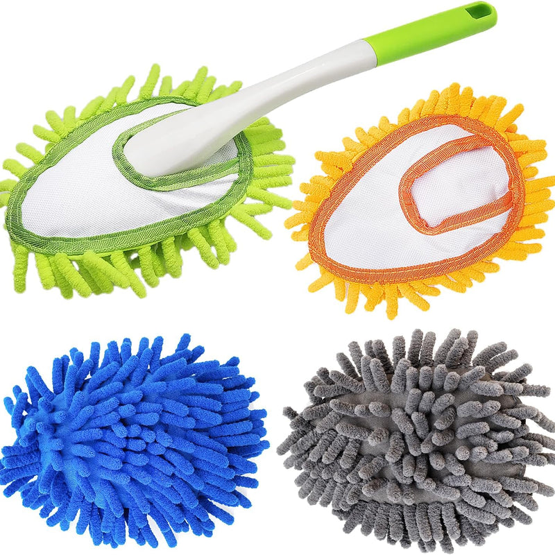 Cloth brush - Microfiber cloth - Hand-washable cloth - With 4 replaceable microfiber heads - Can be used wet and dry - Removable cleaning accessories - Suitable for office, car, windows, furniture and walls