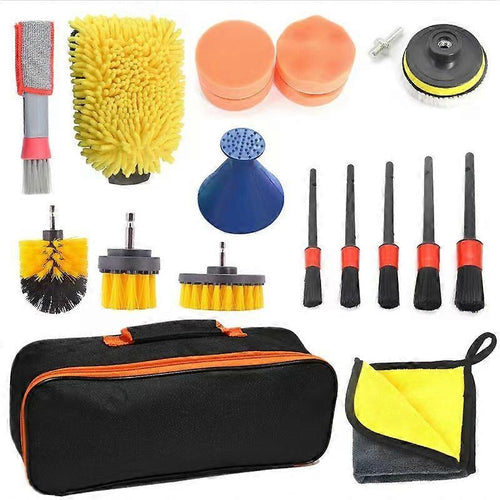 20-Piece Car Cleaning Brush Kit — Tyre, Detailing & Drill Scrub Set