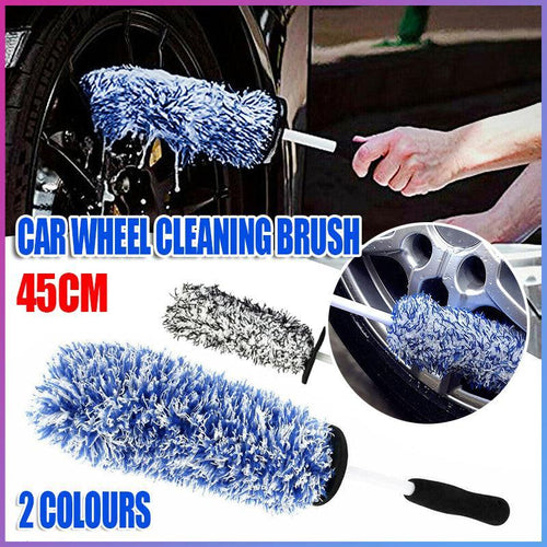 Alloy Wheel & Rim Cleaning Brush, Soft Microfibre Bristles — Black & White